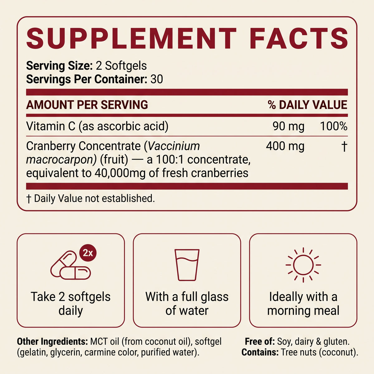 Cranberry Concentrate Softgels (40,000mg) UTI Defense Supplement