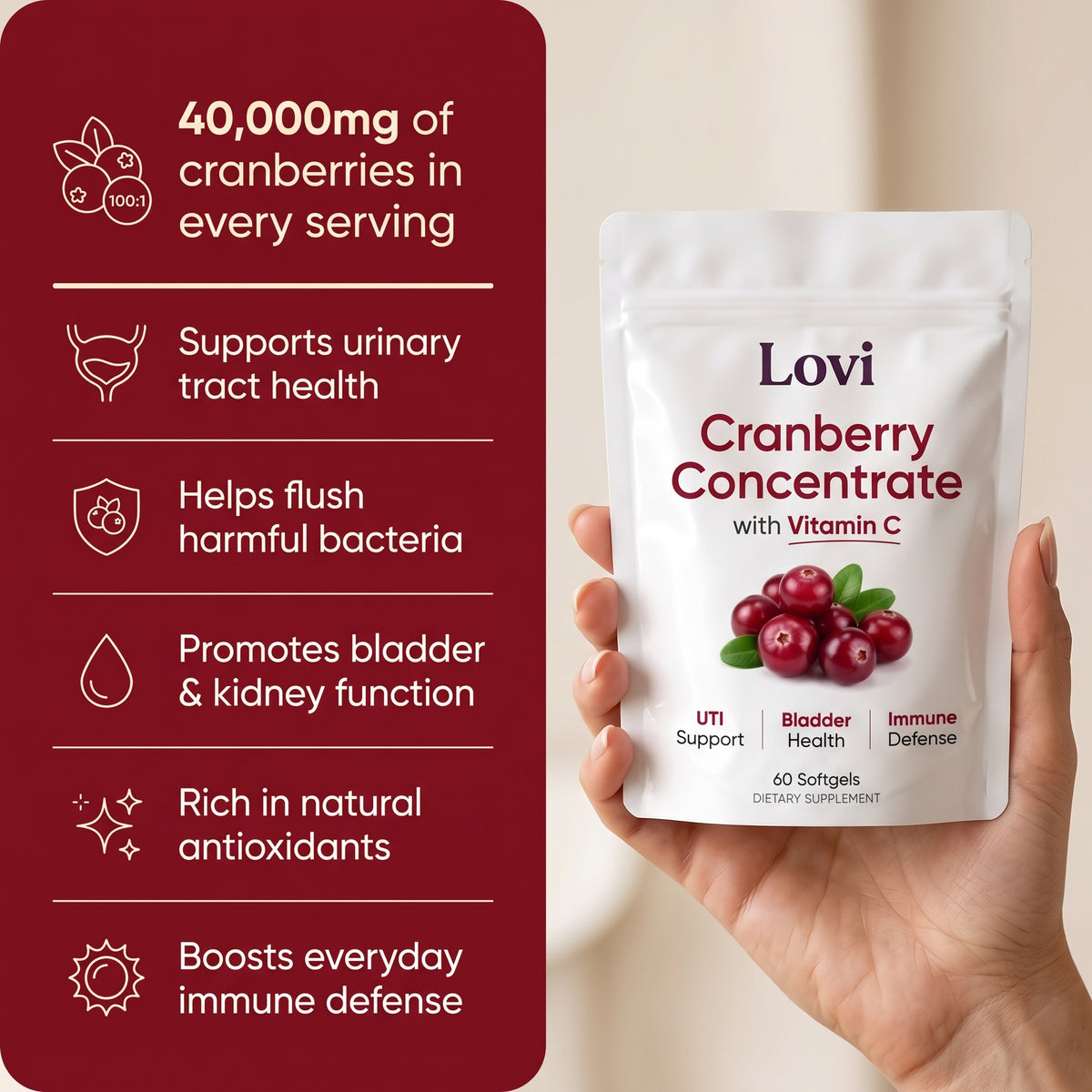 Cranberry Concentrate Softgels (40,000mg) UTI Defense Supplement