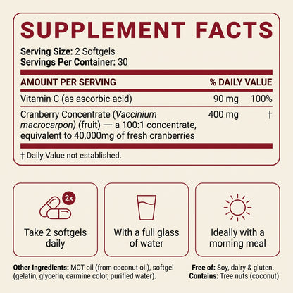 Cranberry Concentrate Softgels (40,000mg) UTI Defense Supplement